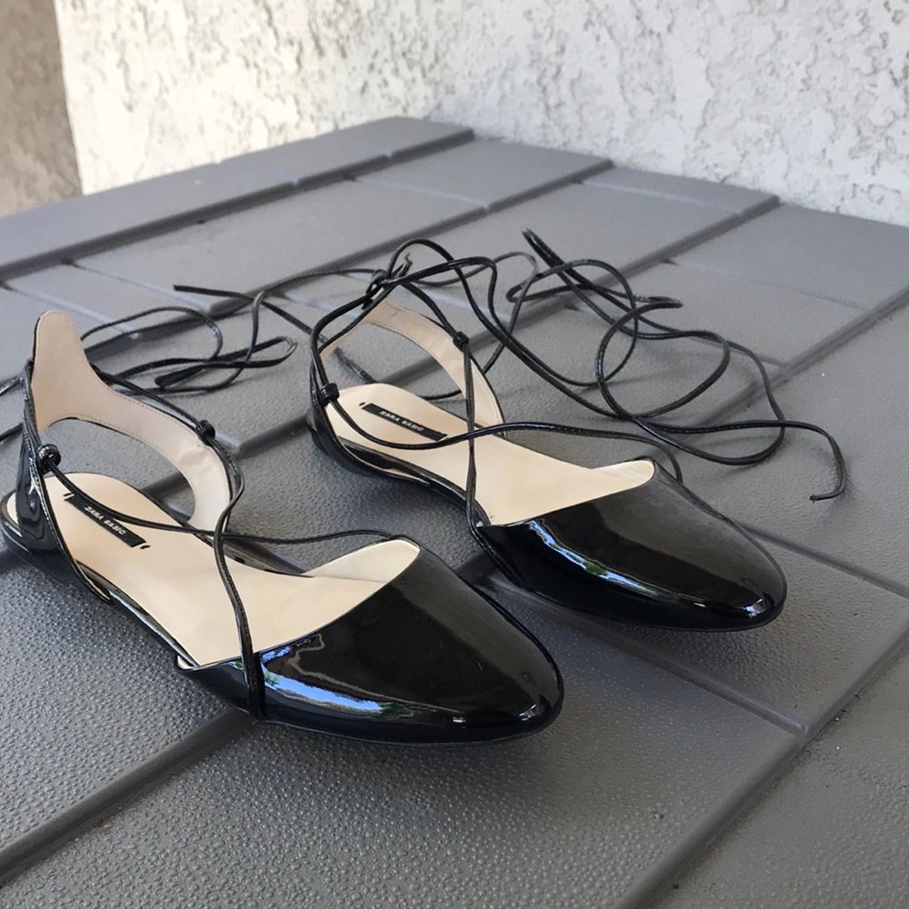 Shiny, black, strappy sandals